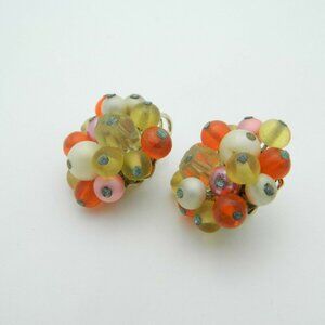 Japan Pink Orange Yellow Glass Bead Beaded Clip-On